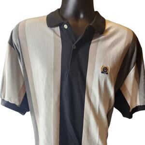 GFC Polo Shirt Mens XL Striped Crest Logo Short Sleeve Casual Golf Preppy 90s